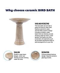 Yobtop Ceramic Bird Bath Outdoor - 12.4" Diameter Pedestal Birdbath, Backyard Patio Yard Wild Bird Water Feeder Decor
