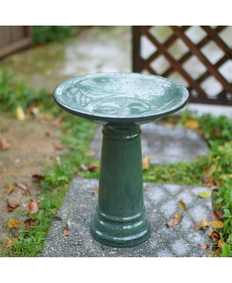 Yobtop Ceramic Bird Bath Outdoor - 12.4" Diameter Pedestal Birdbath, Backyard Patio Yard Wild Water Feeder Decor