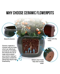 Yobtop Handmade Ceramic Planter Set - 15/12/9 Inch Succulent Herb Pots, Glossy Finish, Drainage Holes, Indoor Outdoor Decor