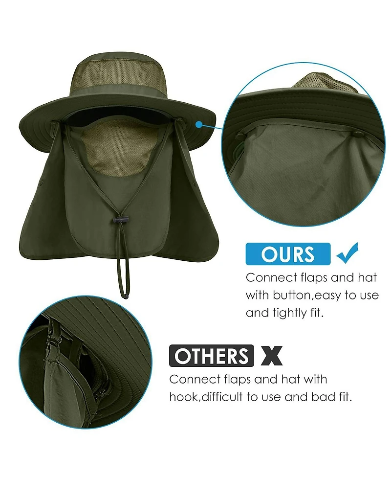 Piscifun Men's Outdoor Sun Hat Wide Brim Upf 50+ Face Neck Flap Fishing Hiking Gardening