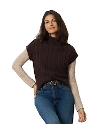 Cable & Gauge Women's Leaf Sleeveless Mock Neck Sweater