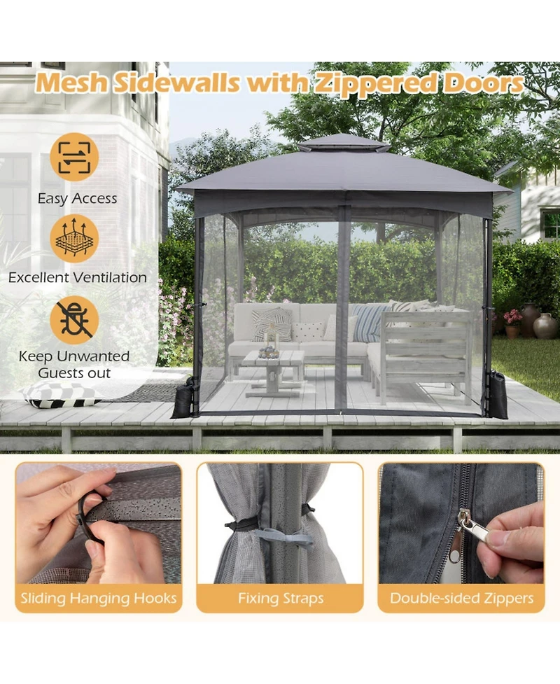 Sugift 10 X 10 Feet Heavy-Duty Patio Gazebo with Netting Walls and 4 Sandbags