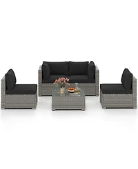 Gouun 5-Piece Outdoor Pe Rattan Patio Sectional Conversation Set with Tempered Glass Coffee Table