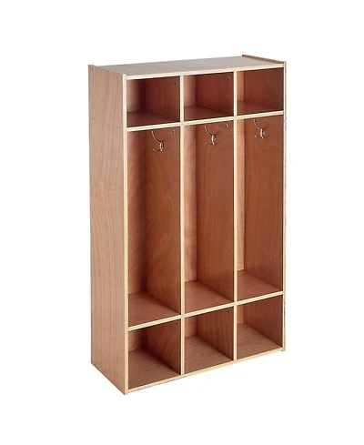 Sugift 3-Section Kids Wooden Coat Locker Cubby Organizer with 6 Hooks and Non-Slip Mat