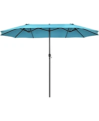 Gouun 15 ft Double-Sided Patio Umbrella with Hand-Crank System
