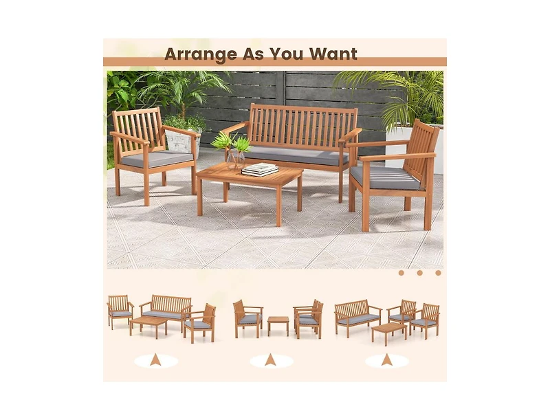 Boyel Living 4 Piece Patio Wood Furniture Set Acacia Wood Sofa Set with Loveseat