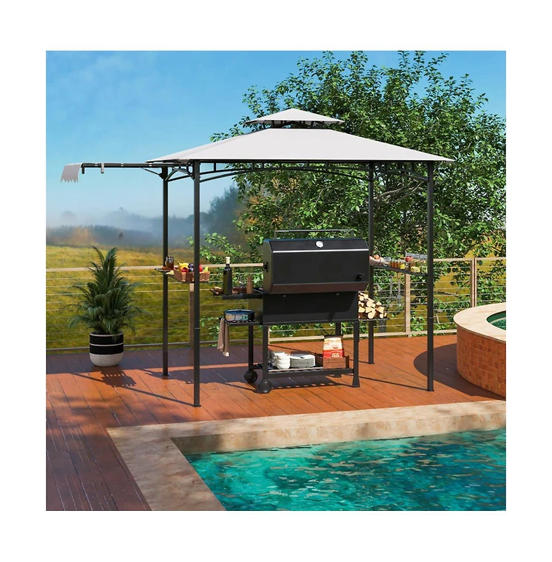 Boyel Living 11 x 5 Feet Grill Gazebo with Side Awning and Double-Tiered Top