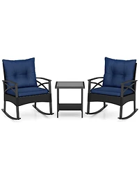 Gouun 3-Piece Outdoor Rattan Rocking Chair Set with 2-Tier Side Table