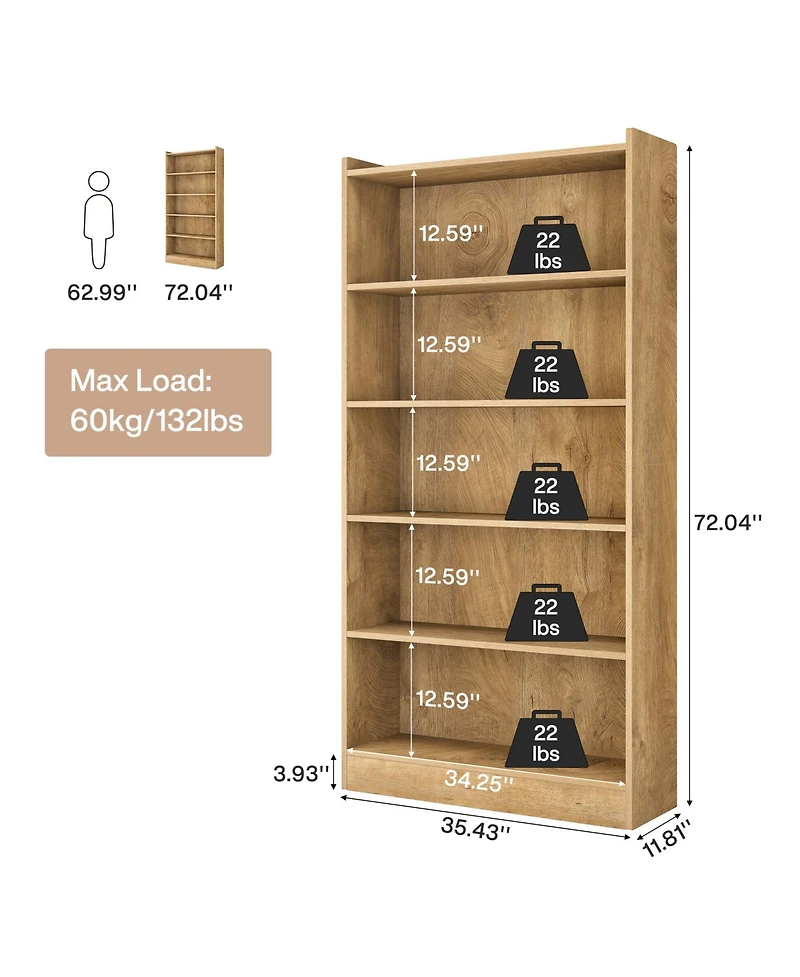 Tribesigns 72-inch Tall Bookcase, Farmhouse 6-Tier Library Bookshelf