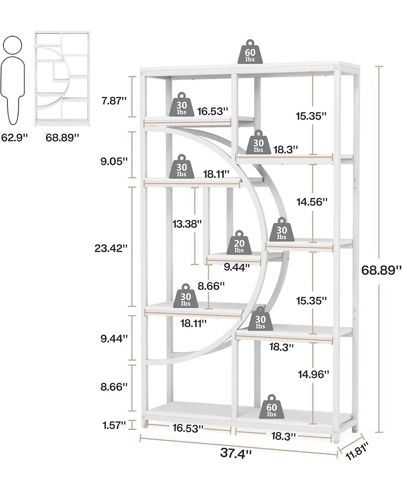 Tribesigns 5-Tier Industrial Bookshelf with 9 Open Shelves