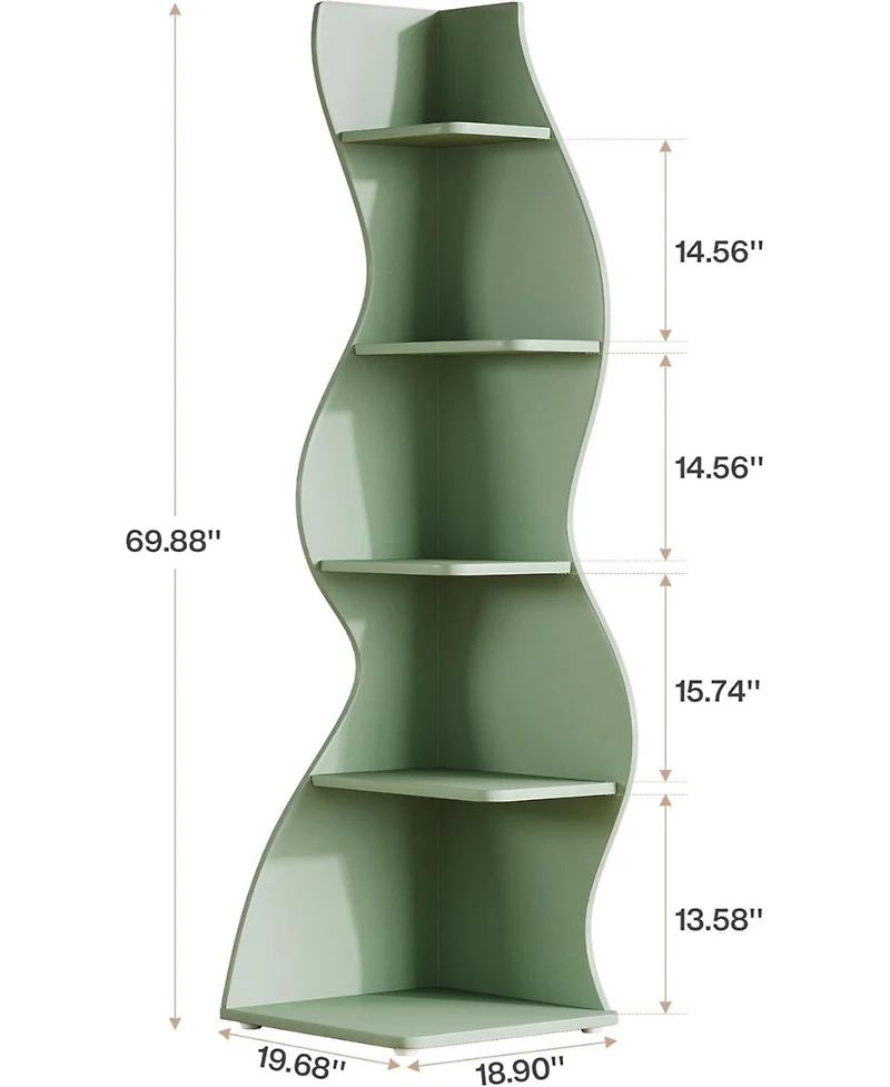 Tribesigns 5-Tier Wavy Corner Bookshelf with Curved Design