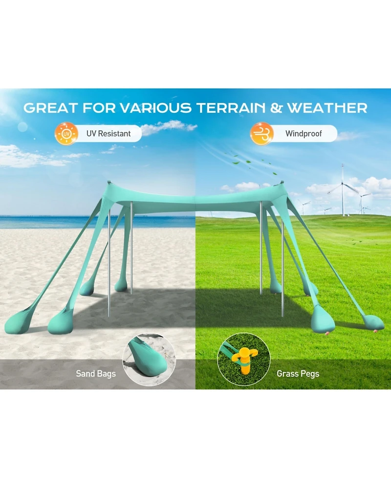 Aofar Beach Tent Sun Shelter Uv Protection Sandbags Camping Fishing Picnic