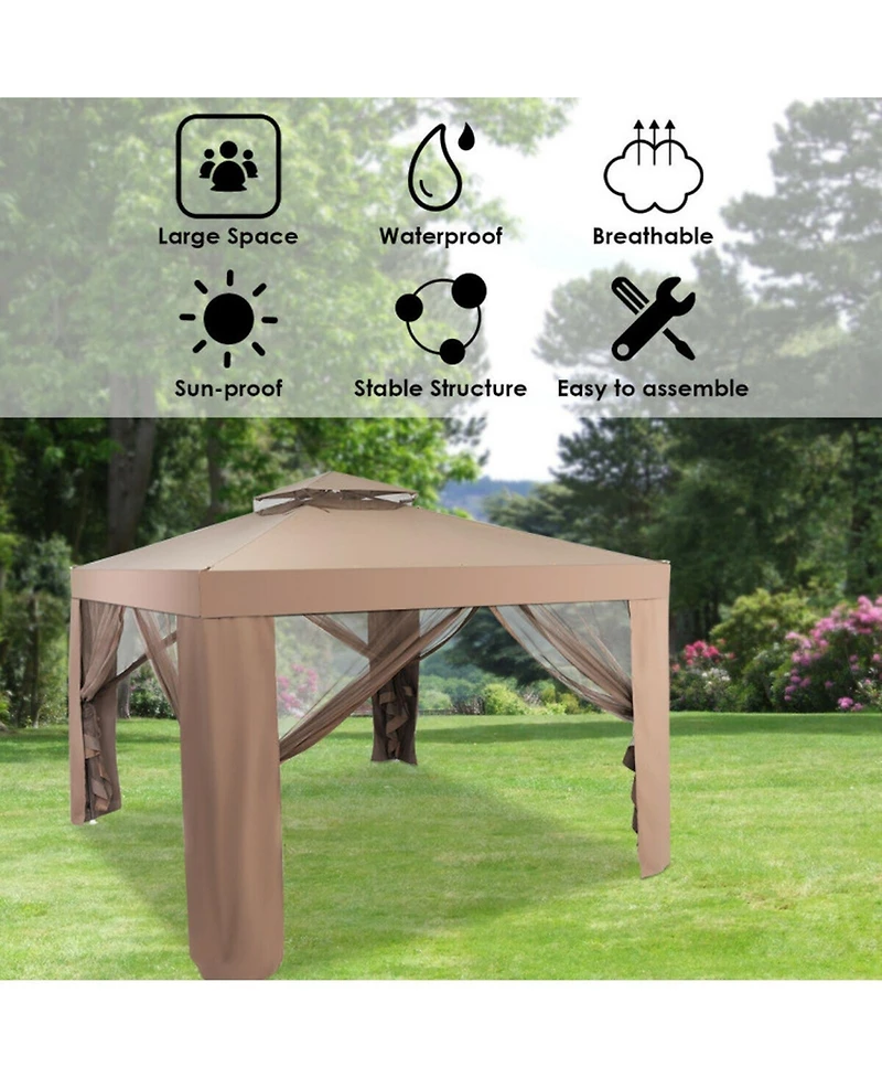 Gouun 10 x 10 feet Patio Gazebo with Mosquito Netting and Double Roof