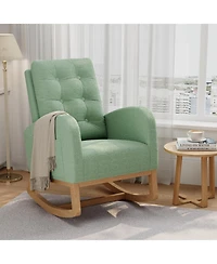 homfan Nursing Rocking Chair with Footrest for Nursery, Upholstered Glider Rocker High Backrest, Wood Base Comfortable Lounge