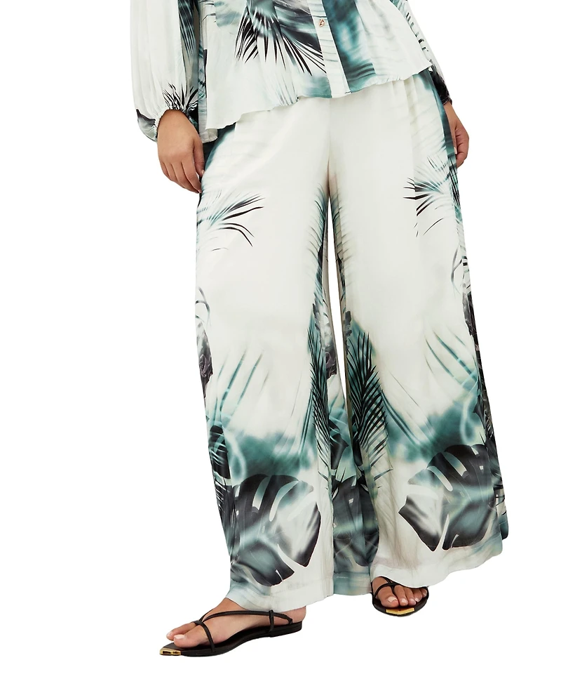 City Chic Plus Piper Palm Print Wide Leg Pant