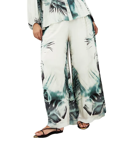 City Chic Plus Piper Palm Print Wide Leg Pant