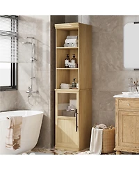 homfan Tall Bathroom Cabinet with Glass Door and Open Shelves, Narrow Storage for Bathroom, Living Room, Kitchen