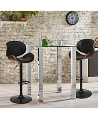 Gymax Set of 4 Bentwood Barstool Mid-Century Adjustable Swivel Pu Leather Curved Back