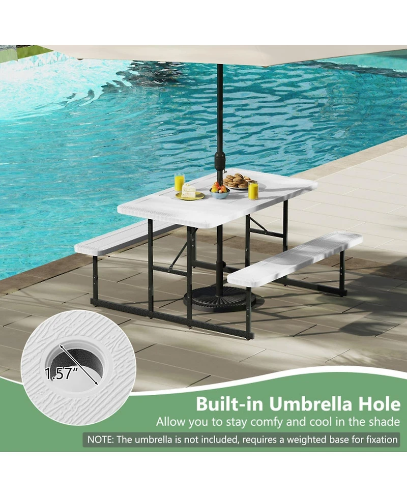 Gouun Outdoor Hdpe Picnic Table and Bench Set for 2-4 People with Umbrella Hole