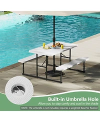 Gouun Outdoor Hdpe Picnic Table and Bench Set for 2-4 People with Umbrella Hole