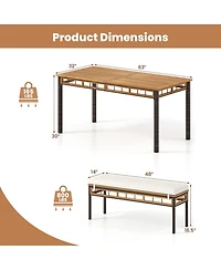 Gouun 3-Piece Acacia Wood Patio Dining Set with Pe Rattan Benches for Deck and Backyard