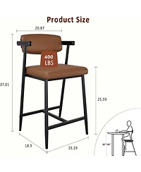 homfan Set of 6 Faux Leather Counter Height Bar Stools with Arms and Back, 400 lb Capacity