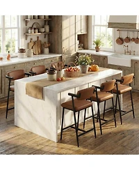 homfan Set of 6 Faux Leather Counter Height Bar Stools with Arms and Back, 400 lb Capacity