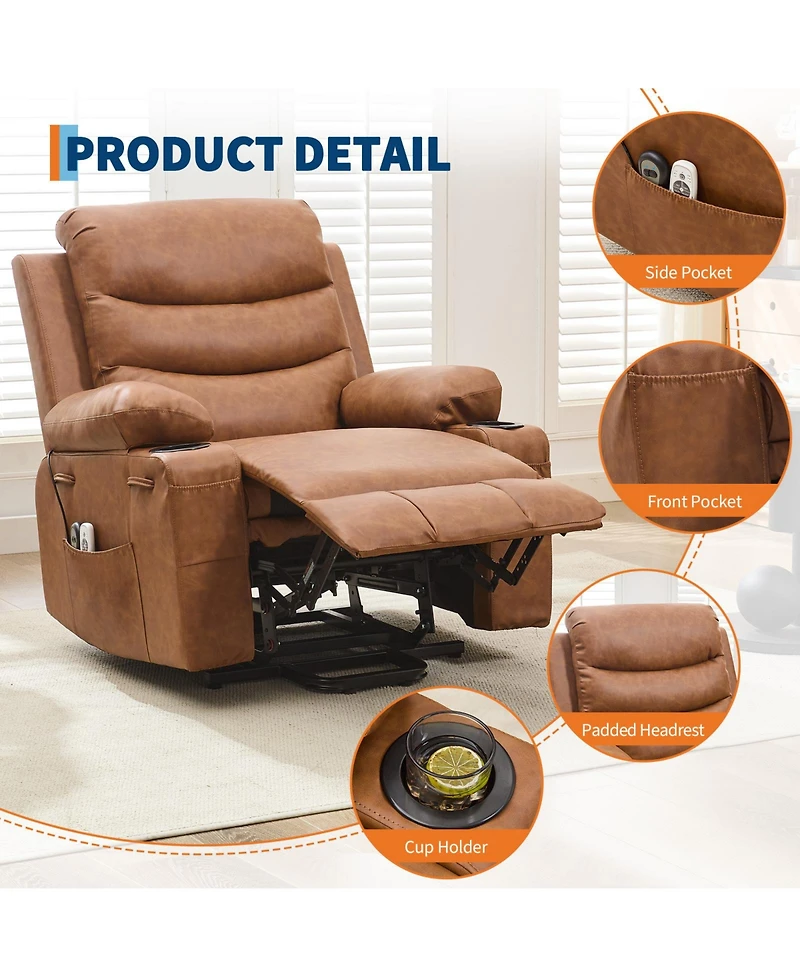 homfan Power Lift Recliner, Oversized Electric Recliners Elderly Heat Massage, Home Theater 2 Cup Holders, Reclining Single Sofa Chair Living Room