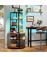 Costway 6-Tier Corner Shelf with Charging Station Ambience Light Stemware Rack