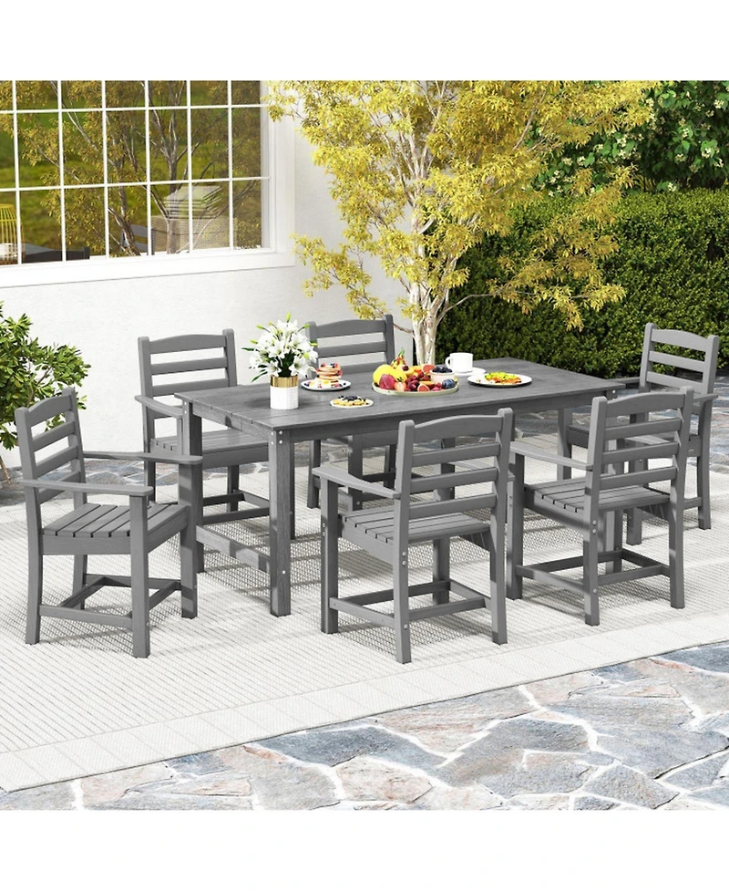 Gouun 3 Piece Outdoor Patio Dining Set with 67 in Hdpe Table and 2 Backless Benches, Umbrella Hole