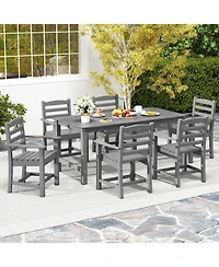 Gouun 3 Piece Outdoor Patio Dining Set with 67 in Hdpe Table and 2 Backless Benches, Umbrella Hole