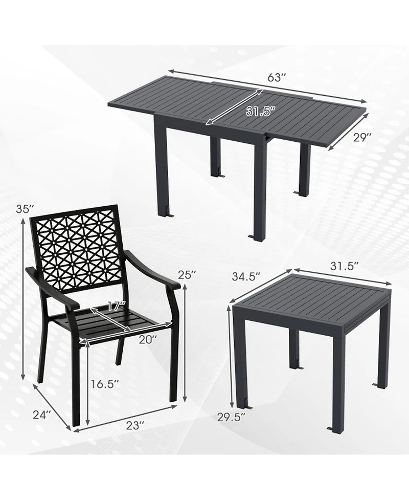 Gouun 7 Piece Aluminum Patio Dining Set with Expandable 63 in Slatted Table and 6 Stackable Chairs