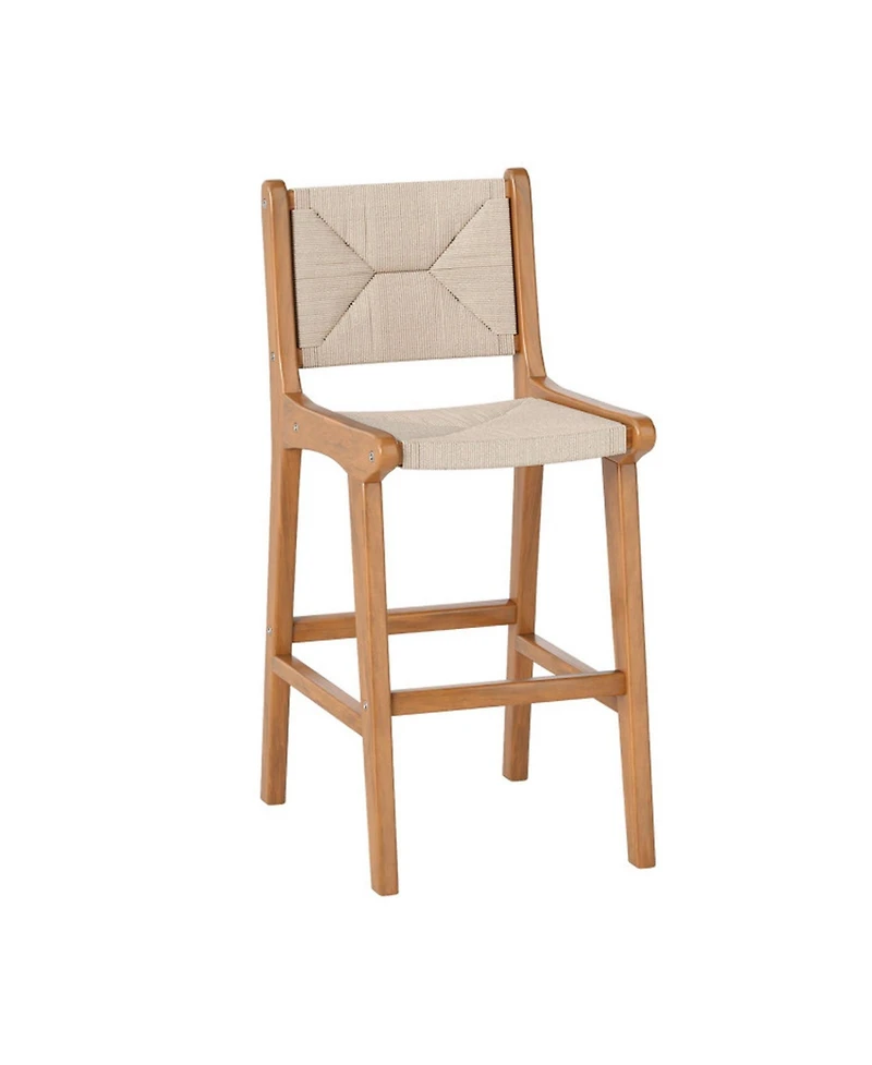 Gouun Outdoor Counter Height Bar Stool with Teak Wood Frame and Hand-Woven Paper Rope Seat