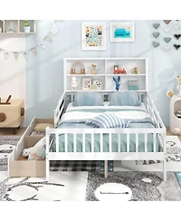 Costway Bed Frame with 2 Drawers Bookcase board Full-length