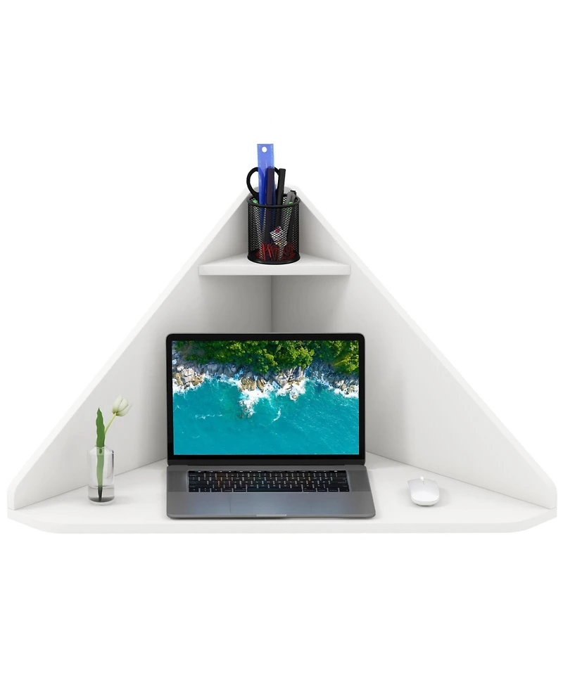 Gouun Floating Corner Desk, Wall-Mounted, Triangular