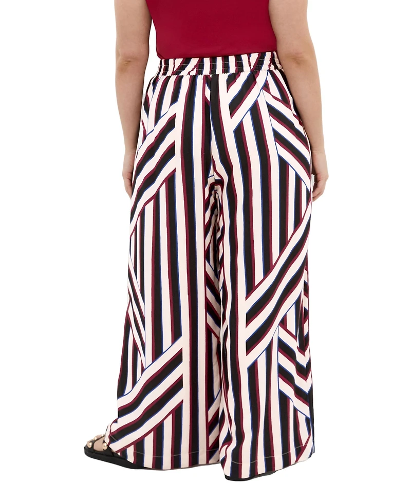 City Chic Plus Haylee Pull-On Wide-Leg Stripe Pants