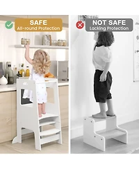 Hongge Adjustable Birch Wood Toddler Kitchen Tower with Chalkboards, Ages 3+