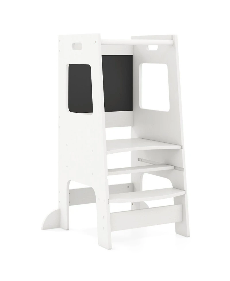 Hongge Adjustable Birch Wood Toddler Kitchen Tower with Chalkboards, Ages 3+