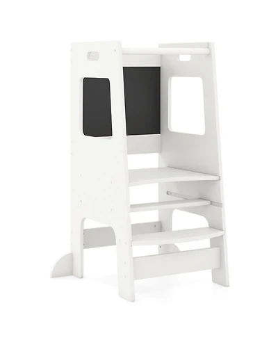 Hongge Adjustable Birch Wood Toddler Kitchen Tower with Chalkboards, Ages 3+