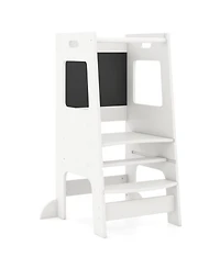 Hongge Adjustable Birch Wood Toddler Kitchen Tower with Chalkboards, Ages 3+