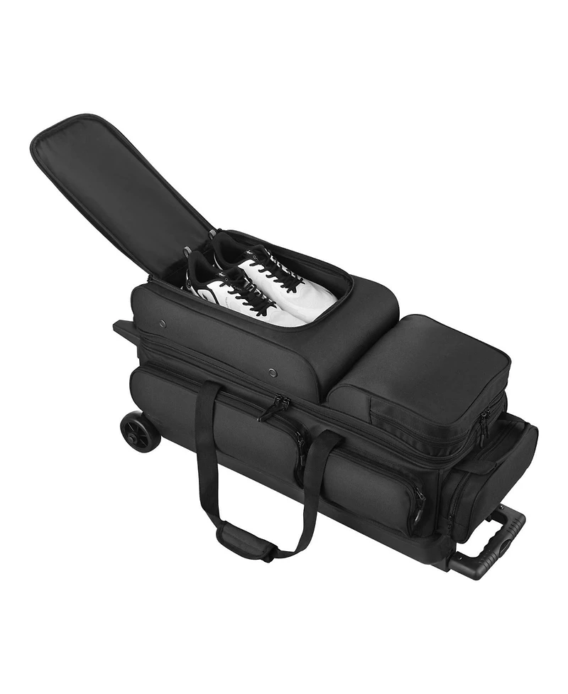 Hongge Double Roller 3 Ball Bowling Bag on Wheels Featuring Shoe Storage and Oversized Accessory Pocket