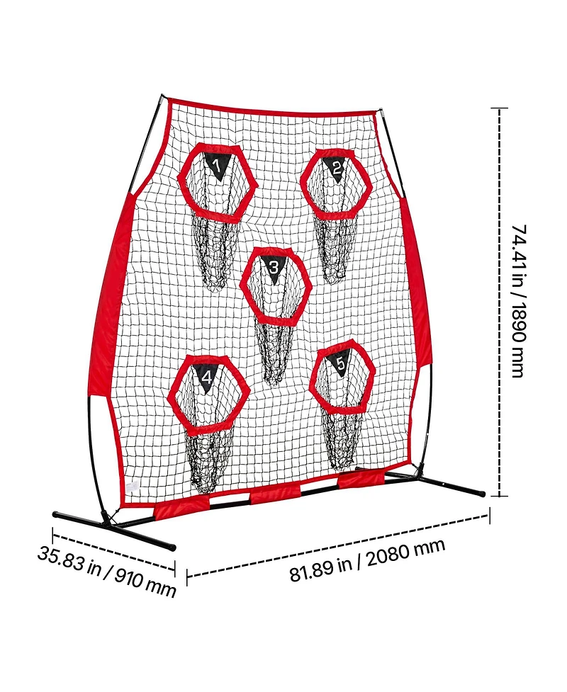 Hongge 6 x 6 ft Football Throwing Target Net with 5 Pockets Knotless Netting and Carry Case for Qb Accuracy Drills