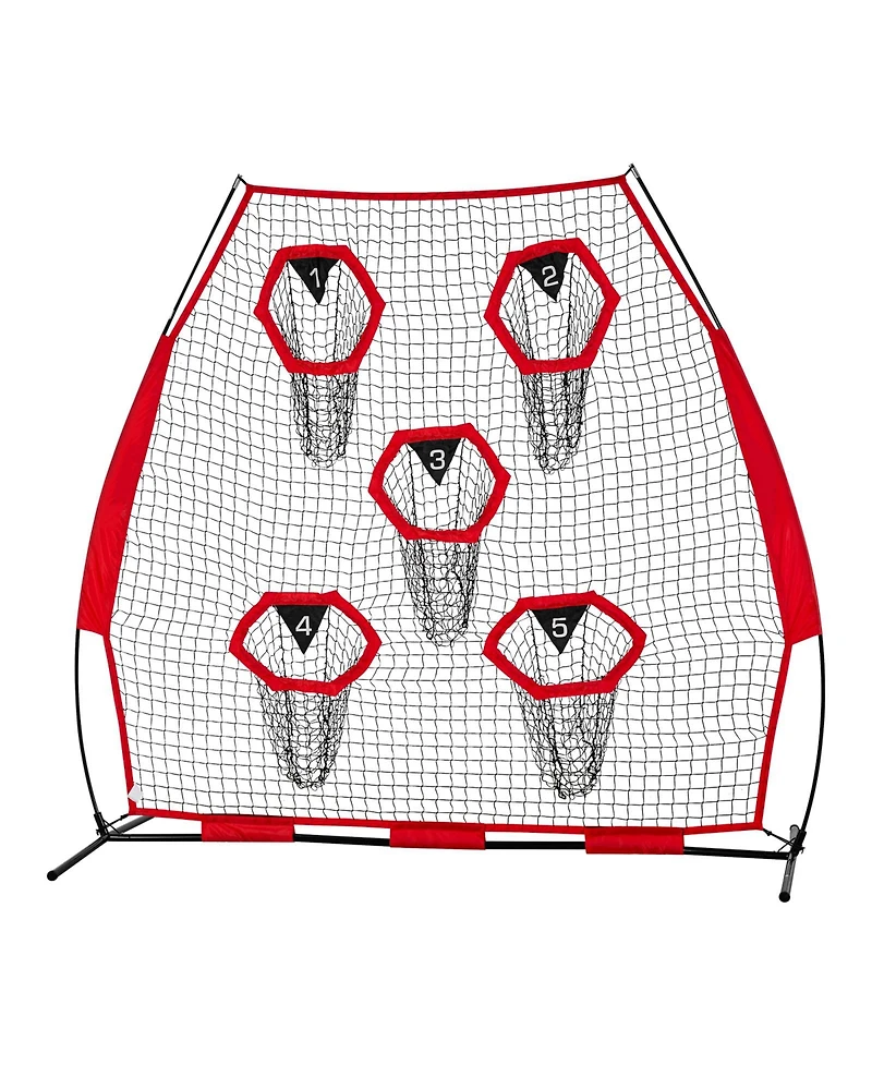 Hongge 7 x 7 ft Quarterback Throwing Practice Net Featuring 5 Target Pockets and Reinforced Base for Passing Drills