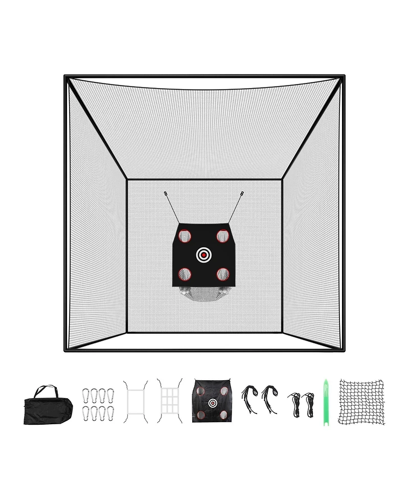 Hongge Golf Driving Cage 10 x 10 x 10 feet with 3-Ply Knotless Polyester Net and 9-Hole Target for Backyard Practice