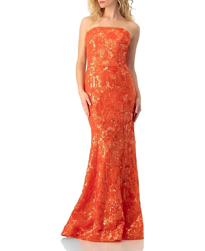Ivonne Women's Strapless Sequin Floral Gown