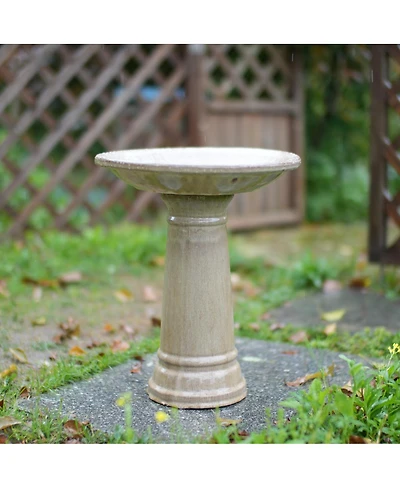 Laoties 15"H Vintage Ceramic Bird Bath, Decorative Yard Wild Bird Feeder