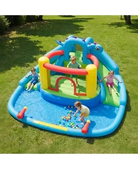 Hongge Dinosaur Inflatable Water Slide Bounce House with Double Slides and Splash Pool, Oxford Cloth, Holds 3 Players, Ages 3-10