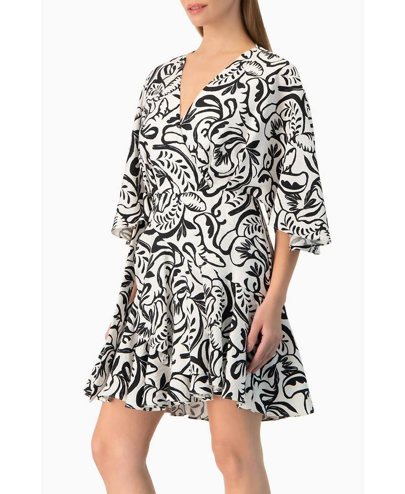 Ivonne Women's Swirl Botanical Print 3/4 Sleeve Fit-and-Flare Mini Dress