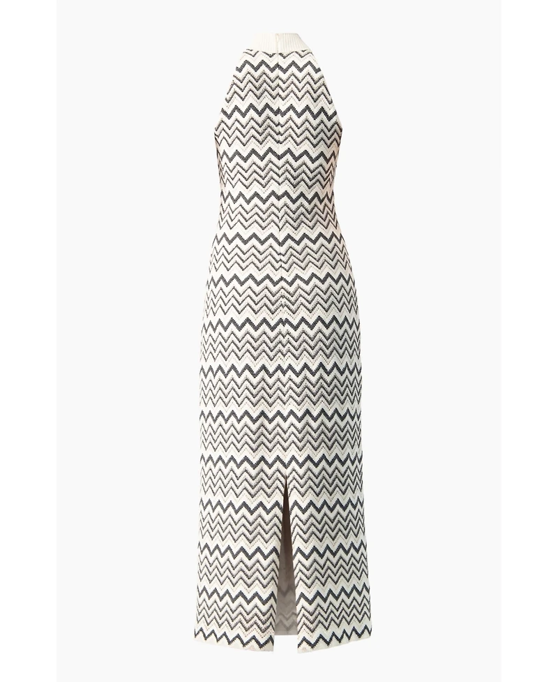 Ivonne Women's Zigzag Knit Halter Neck Sleeveless Midi Dress