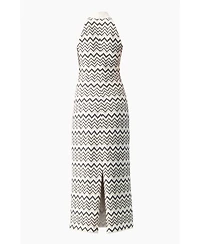 Ivonne Women's Zigzag Knit Halter Neck Sleeveless Midi Dress